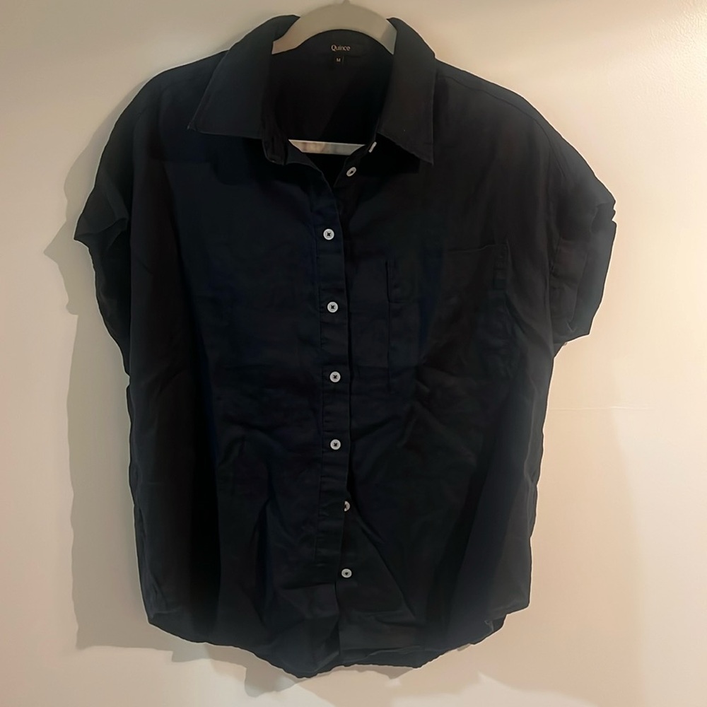 Button front shirt black linen